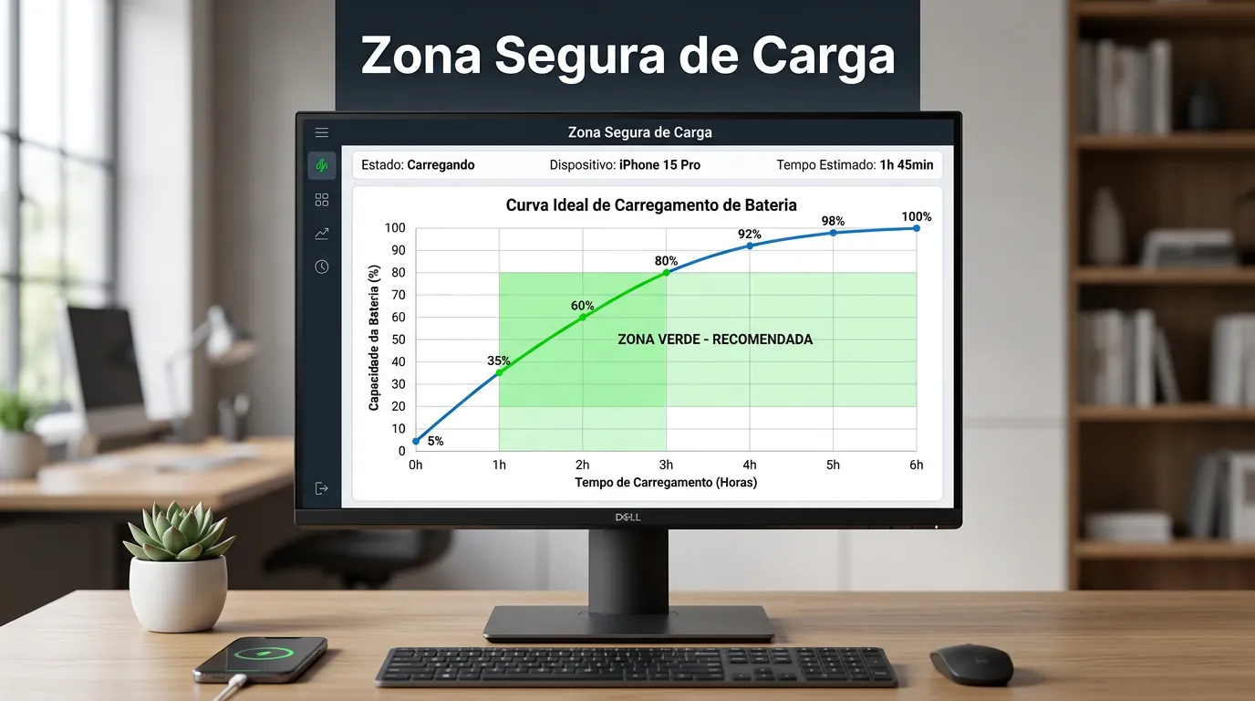 Alt Text Otimizado SEO: Gráfico ilustrando a regra de carregamento de 20 a 80 por cento para baterias de lítio