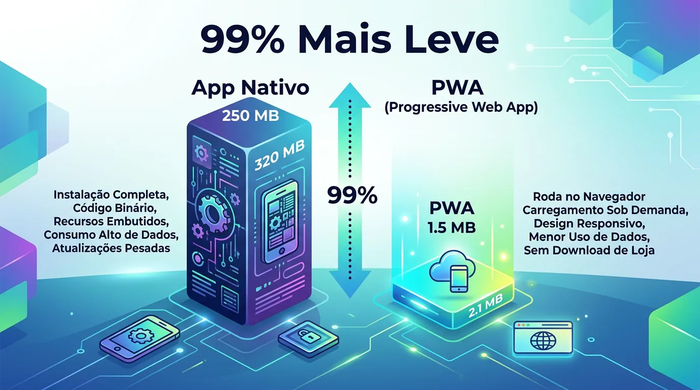 Comparativo de tamanho PWA e App Nativo