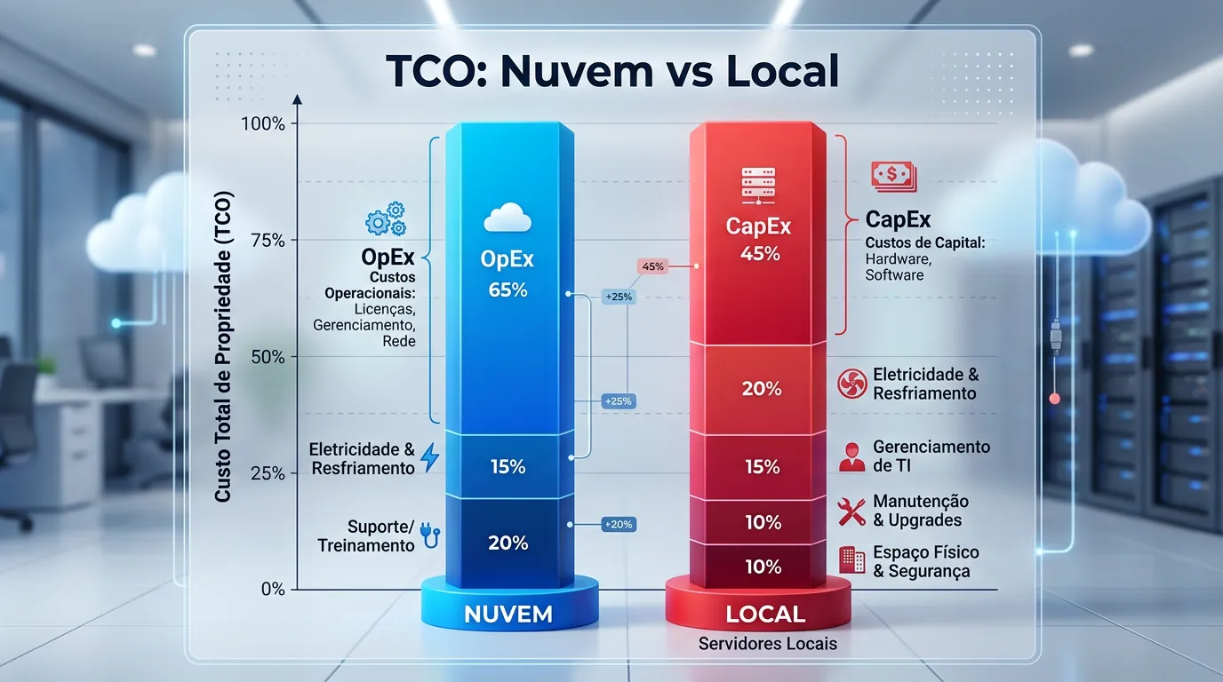 Gráfico comparativo de custos entre nuvem e servidor local