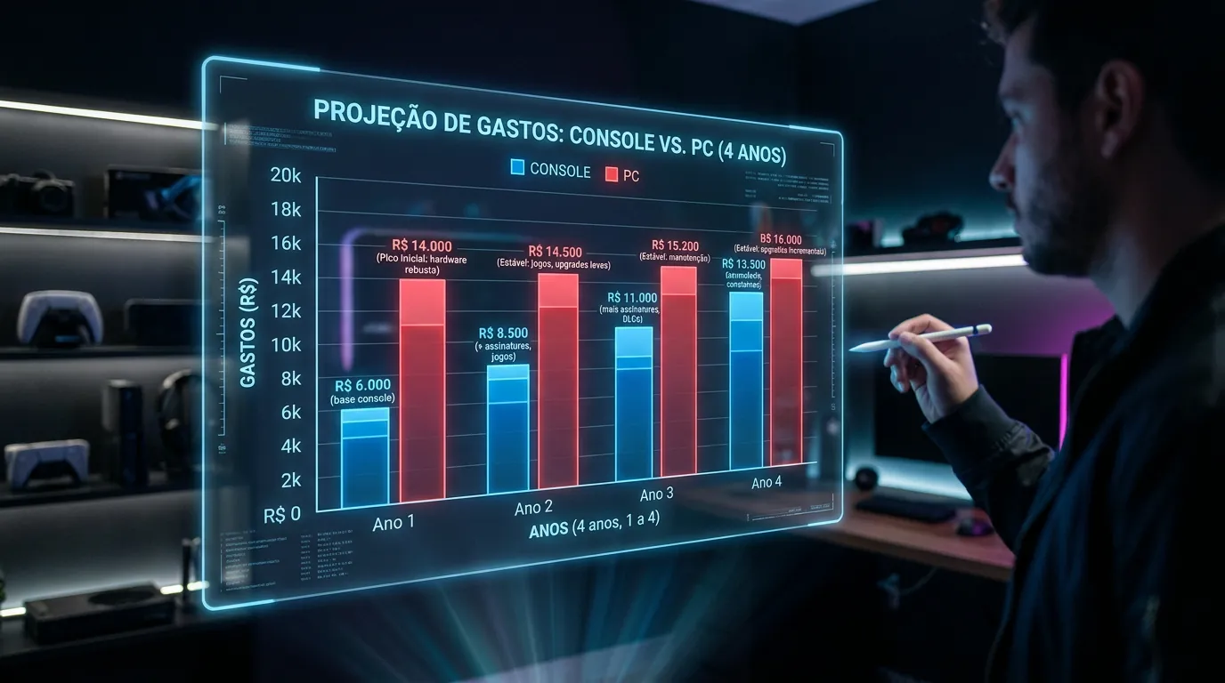 Gráfico de custo total de propriedade PC vs Console