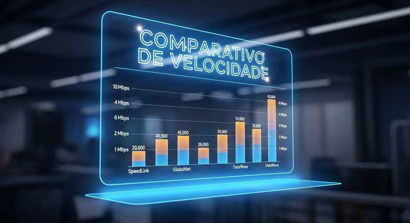 Gráfico comparativo de velocidade de internet fibra, 5g e cabo