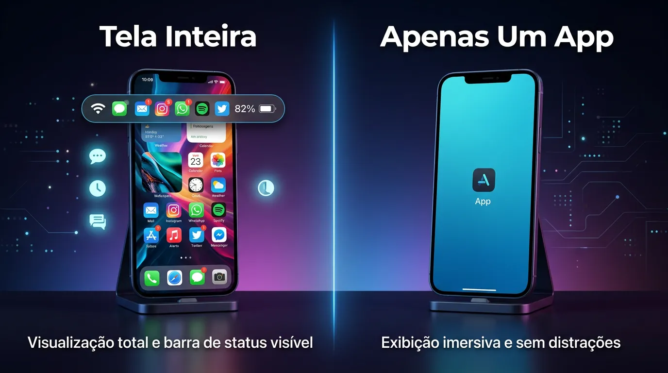 Comparação entre gravar a tela inteira e gravar um único aplicativo no Android