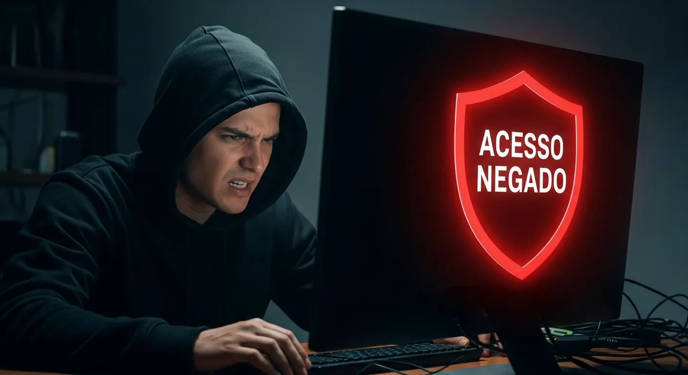 Hacker bloqueado por um escudo de segurança de dados