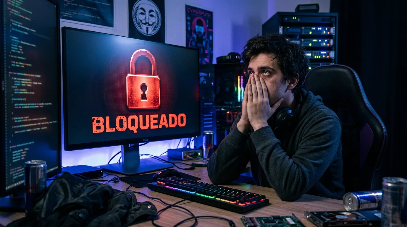 Hacker frustrado com bloqueio de passkey