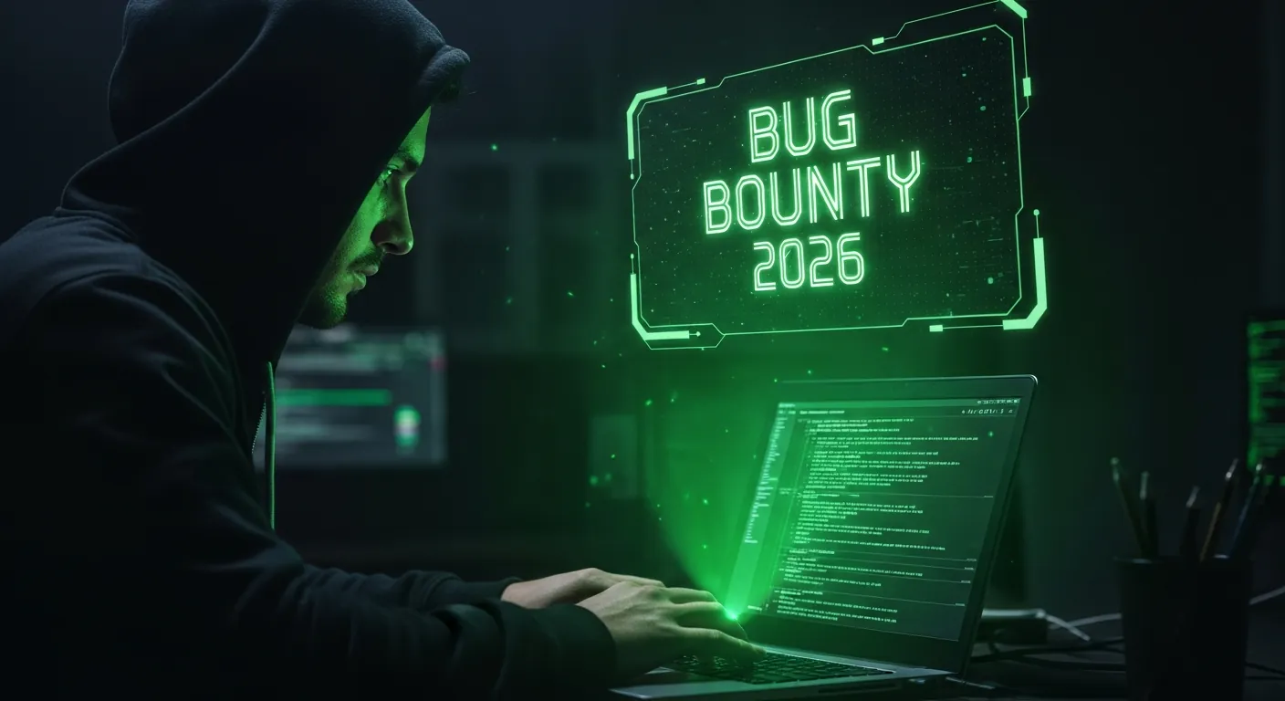 Hacker ético analisando código em plataforma de bug bounty