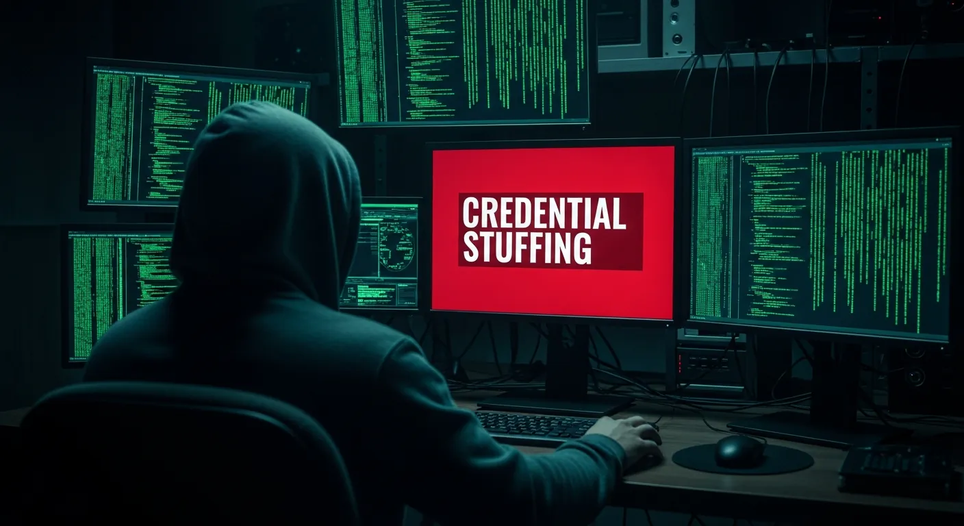 Hacker executando um ataque de credential stuffing