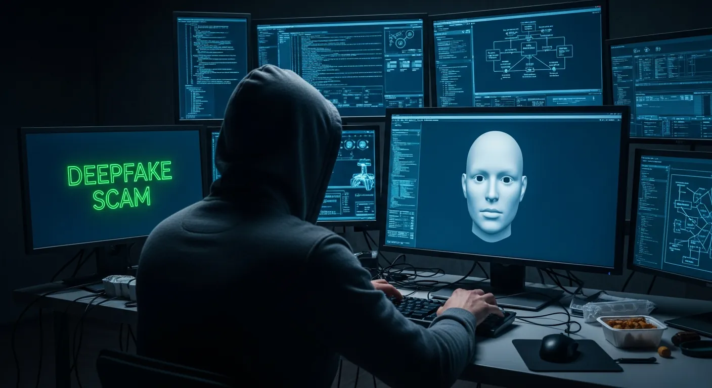 Hacker criando um deepfake para fraudes