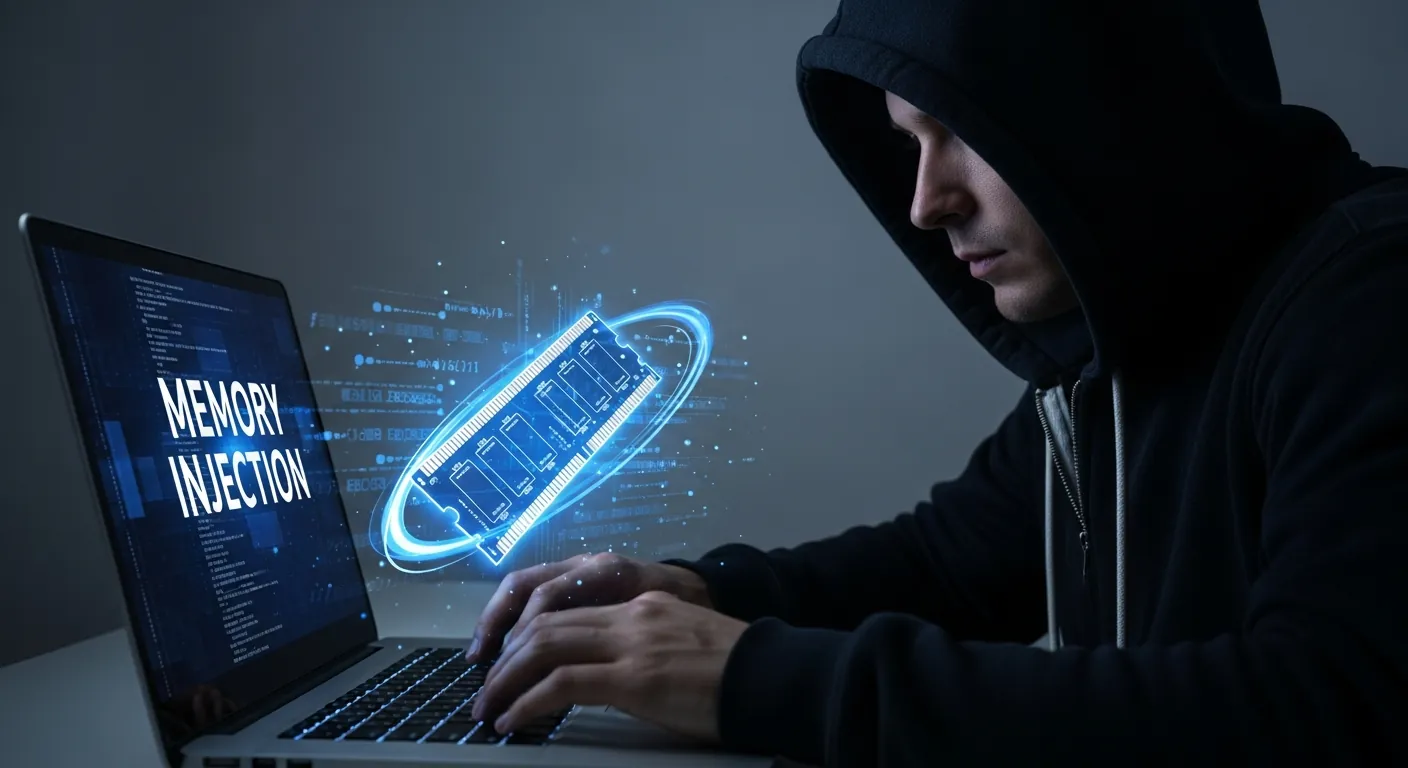Hacker executando malware na memória RAM