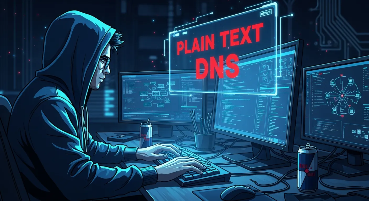 Hacker interceptando consulta DNS em texto claro
