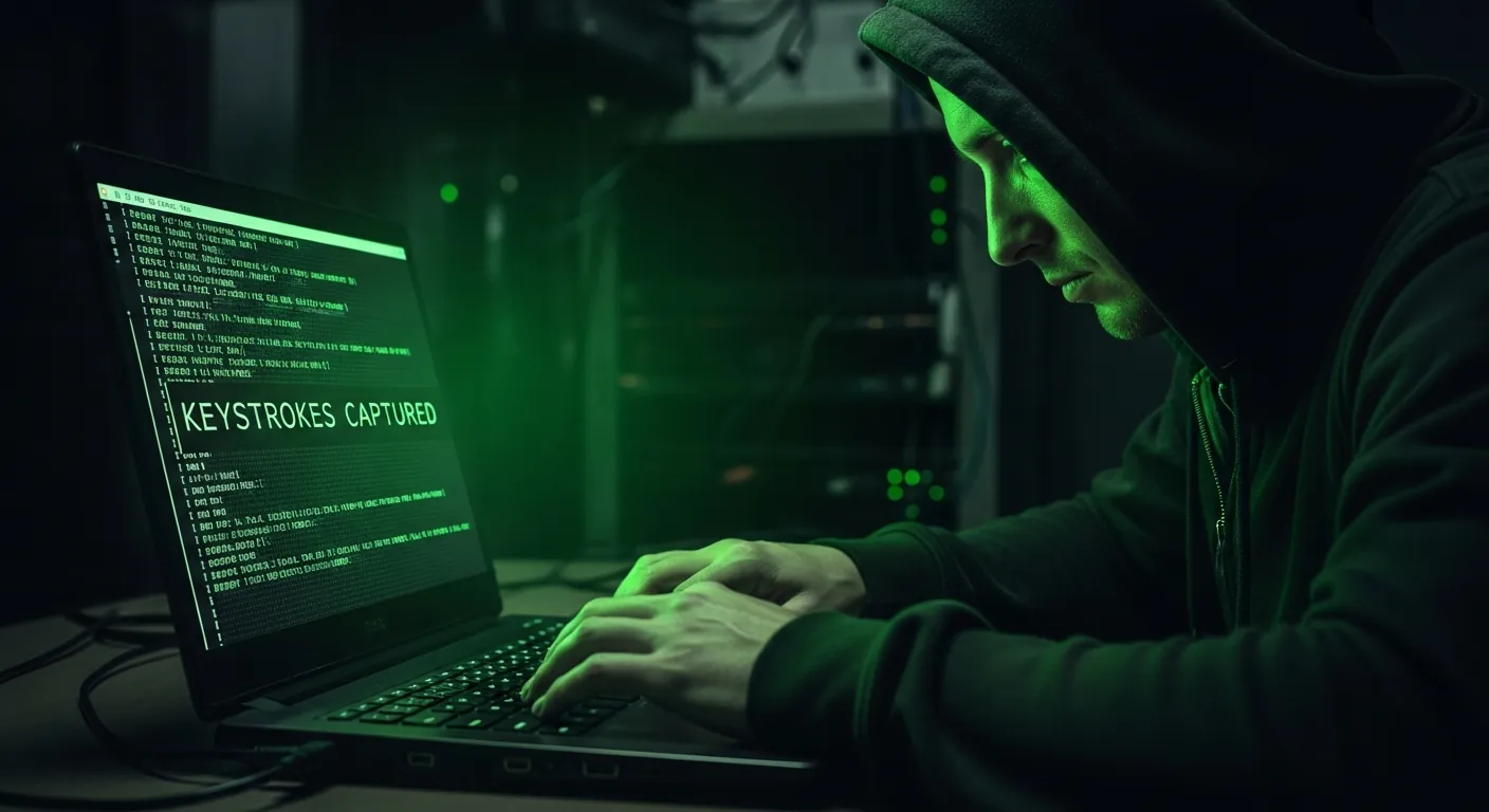 Hacker monitorando dados roubados por keylogger