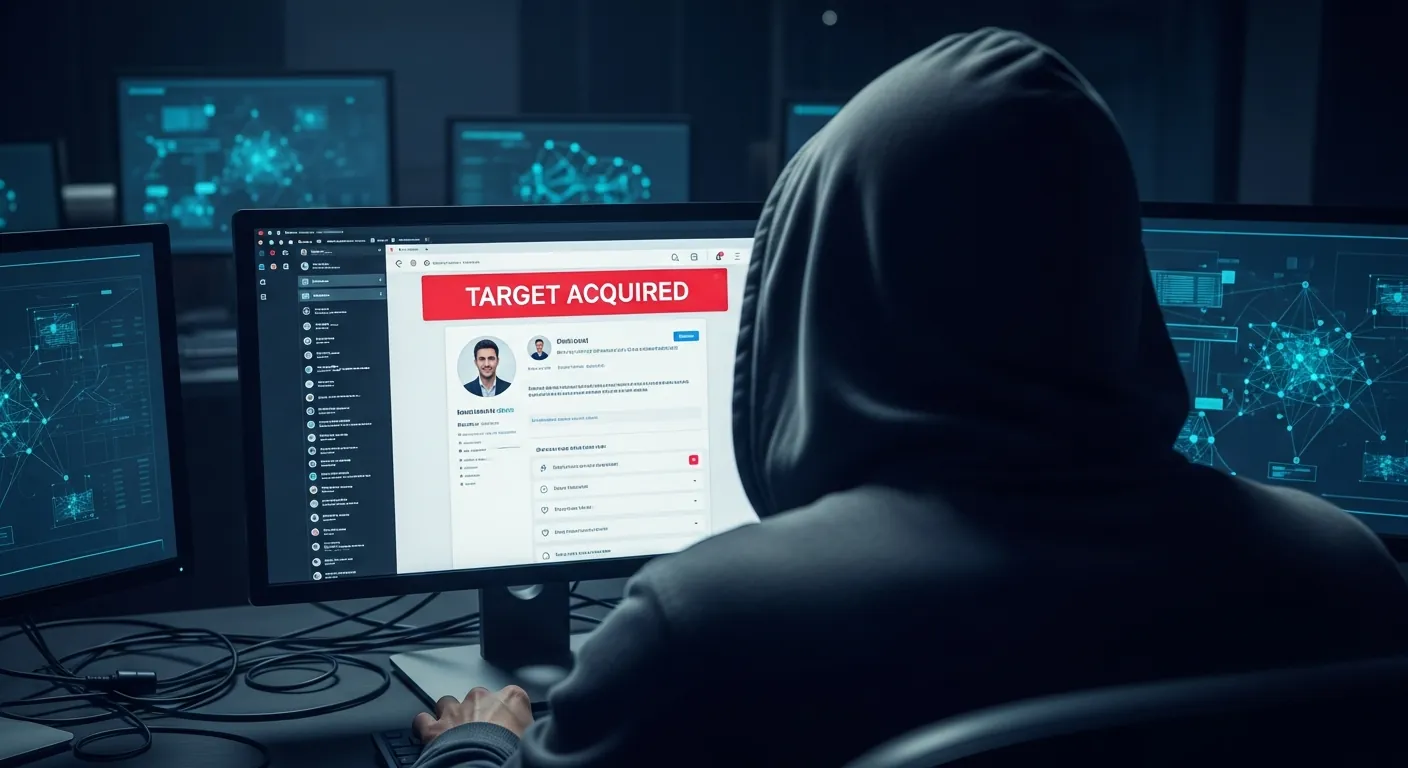 Hacker realizando OSINT para spear phishing