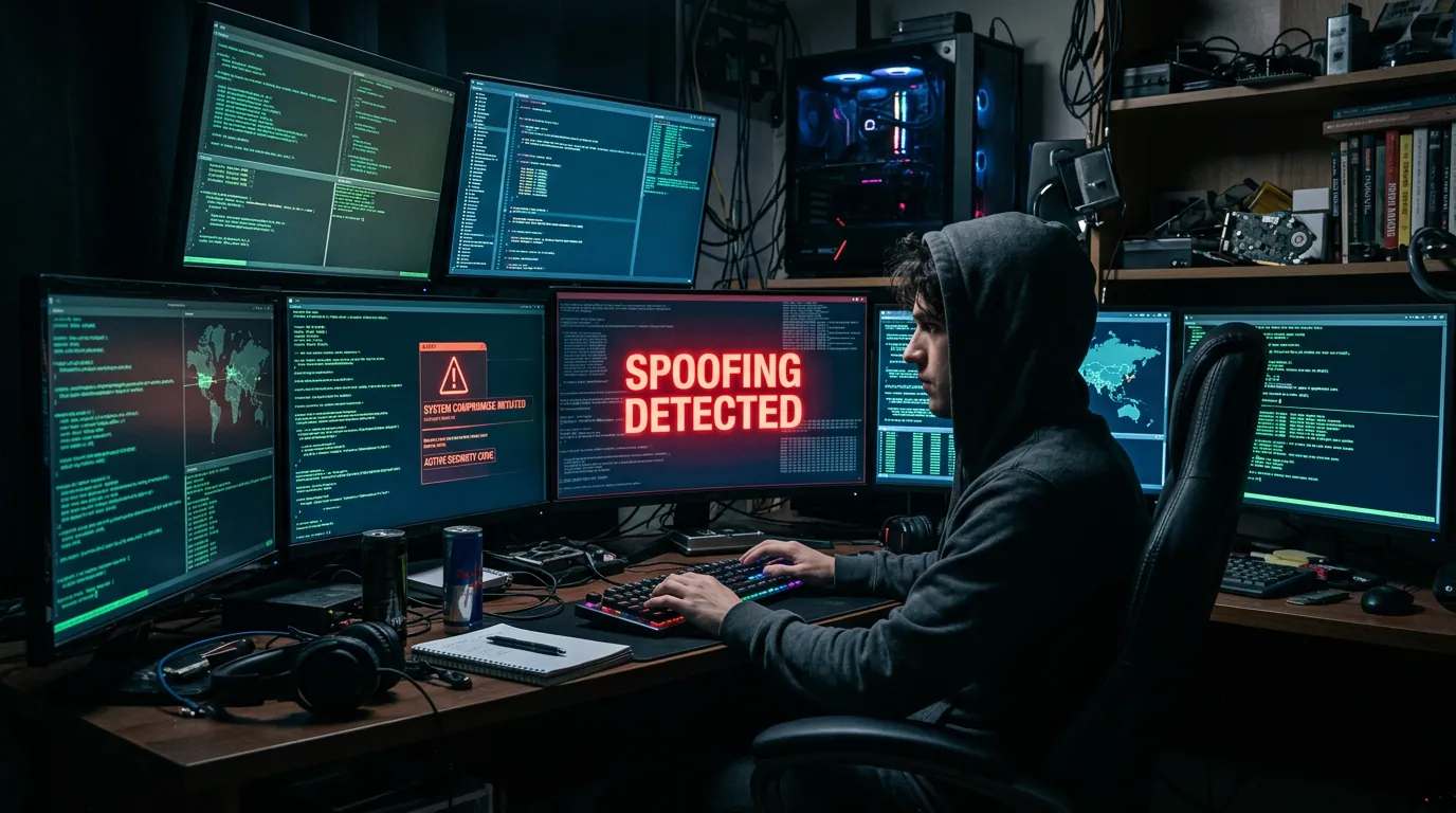 Hacker realizando ataque de spoofing de e-mail