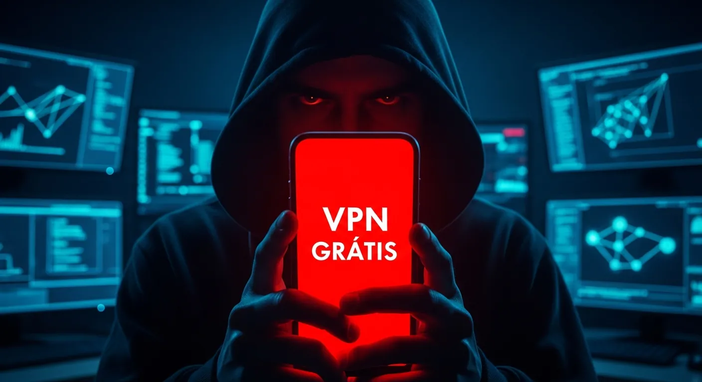 Hacker alertando sobre os perigos de uma VPN gratuita