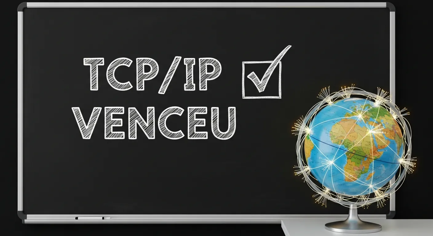 Lousa escolar explicando a vitoria do modelo TCP/IP
