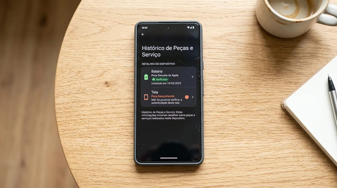 Menu Histórico de Peças e Serviço no iPhone usado