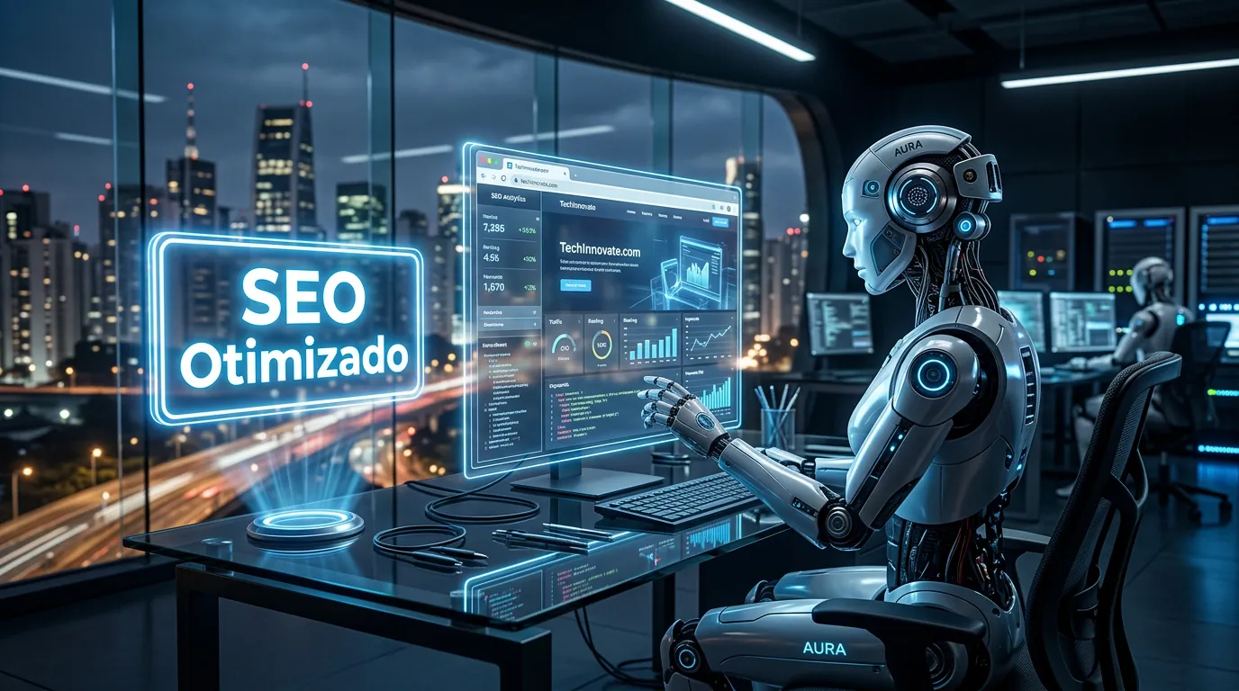 Robô de IA lendo site para SEO