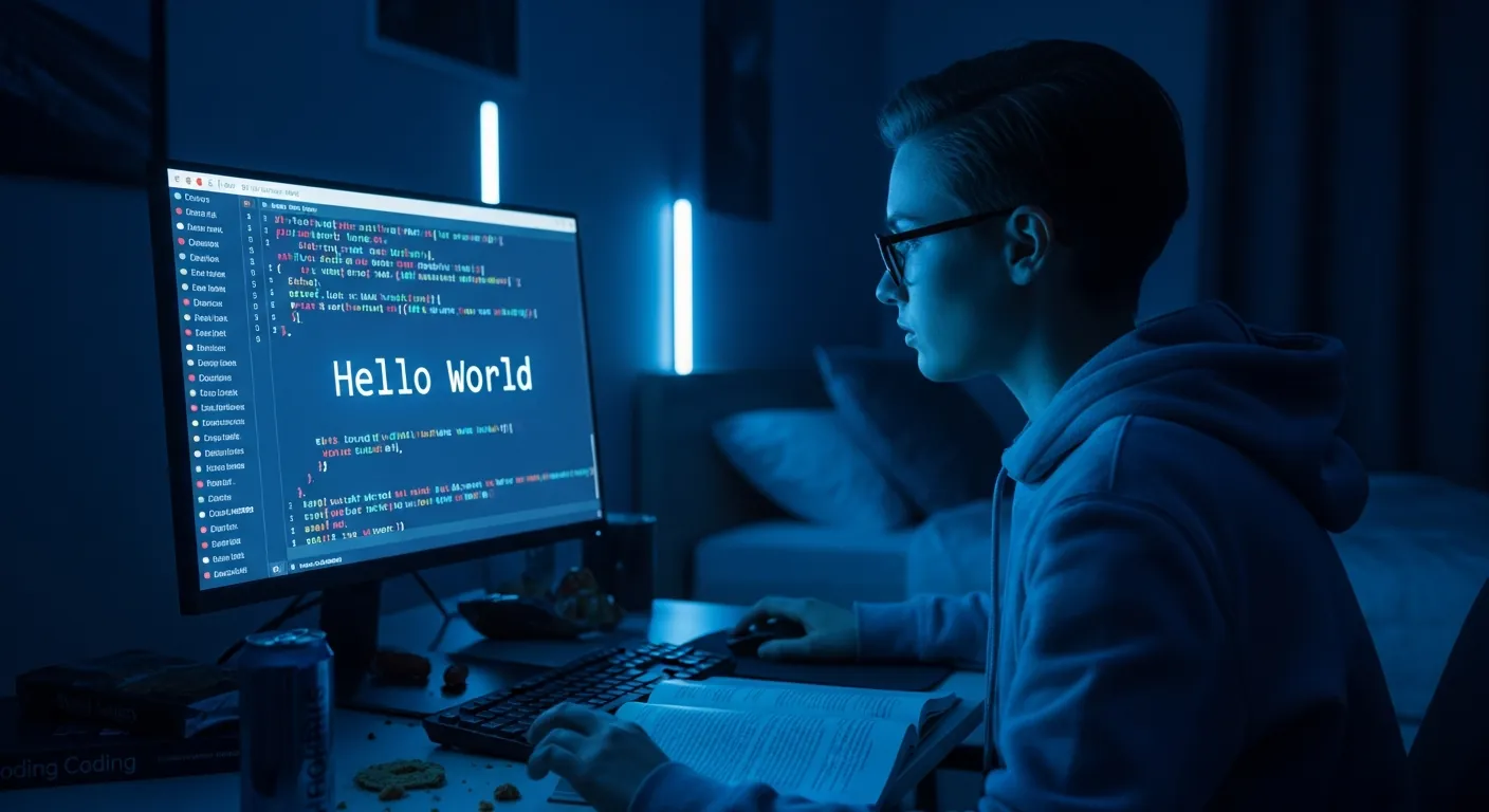 Jovem programando no computador