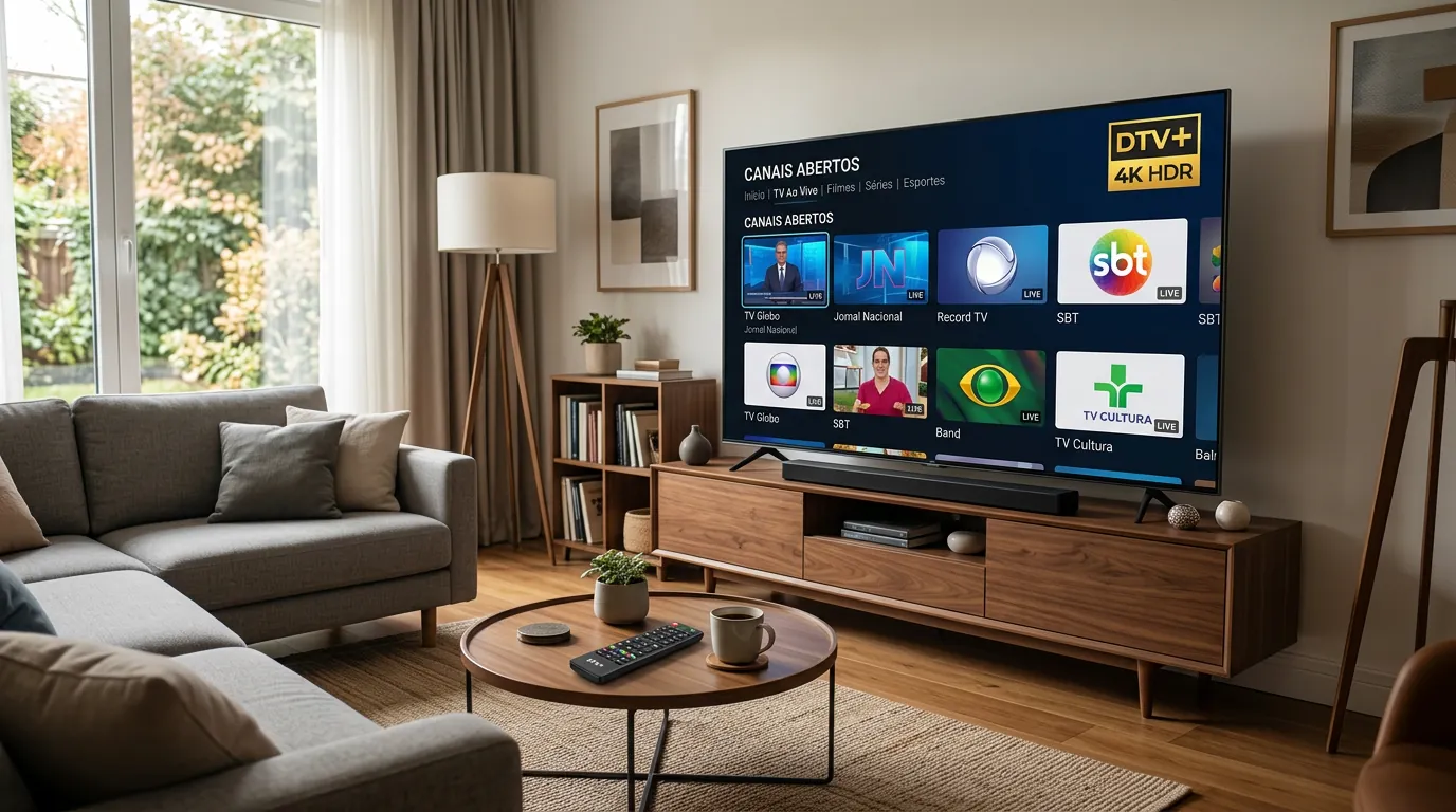 Interface de aplicativos da TV 3.0 DTV+ em resolução 4K HDR