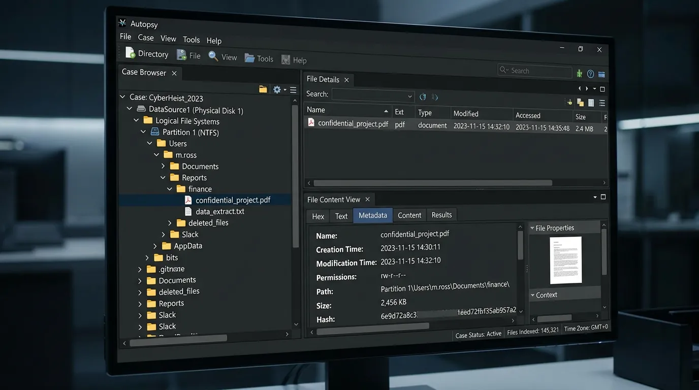 Interface do Autopsy carregando um dump de disco