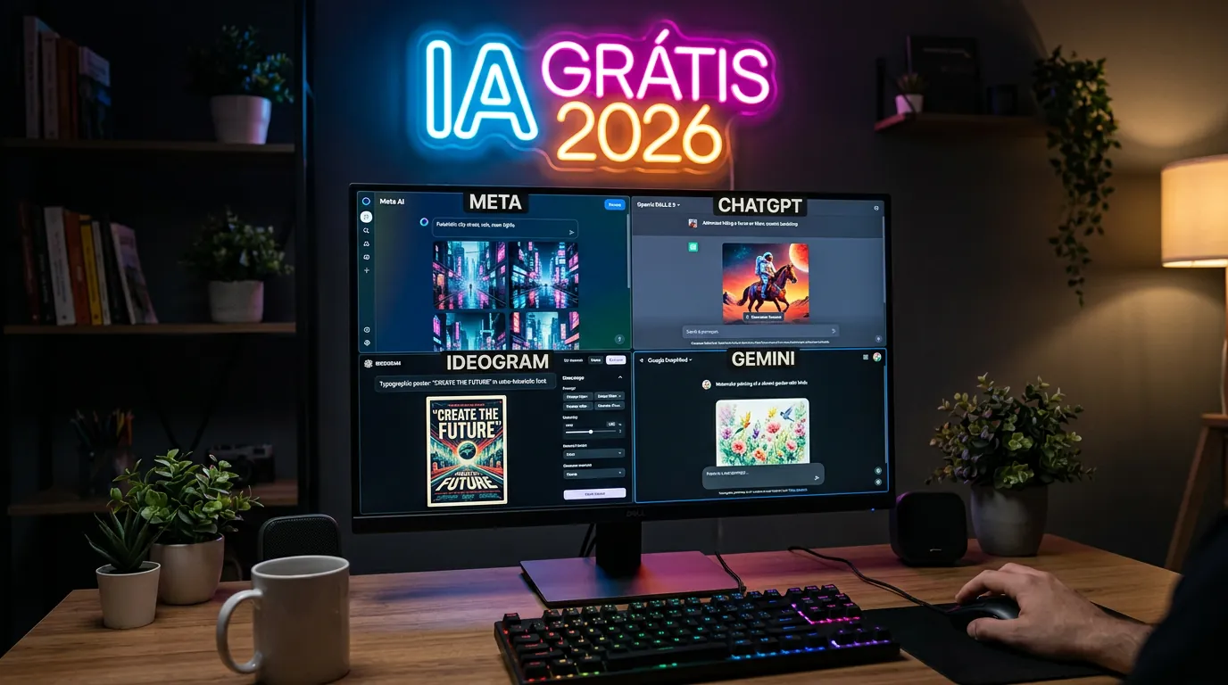 Interfaces das principais IAs geradoras de imagens gratuitas
