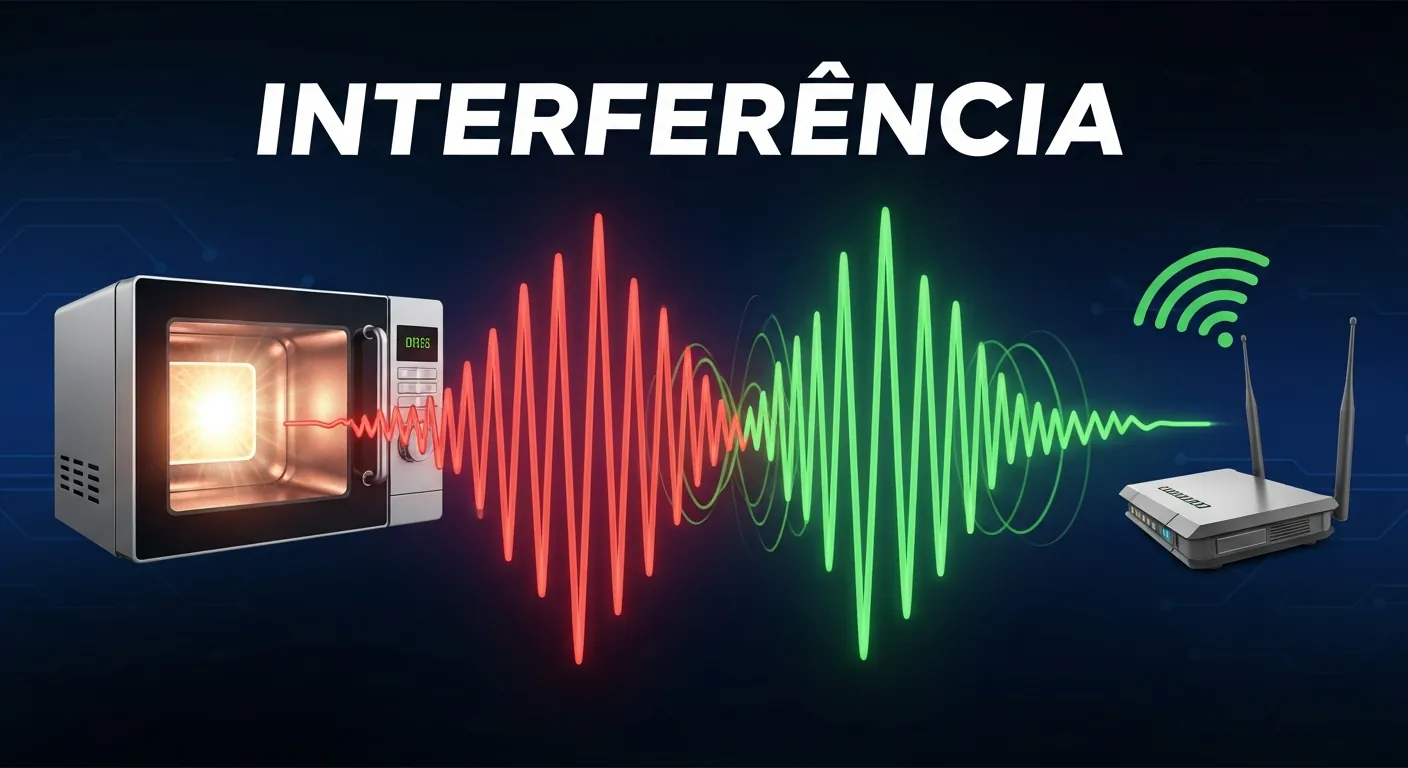 Ilustração de interferência de radiofrequência por micro-ondas