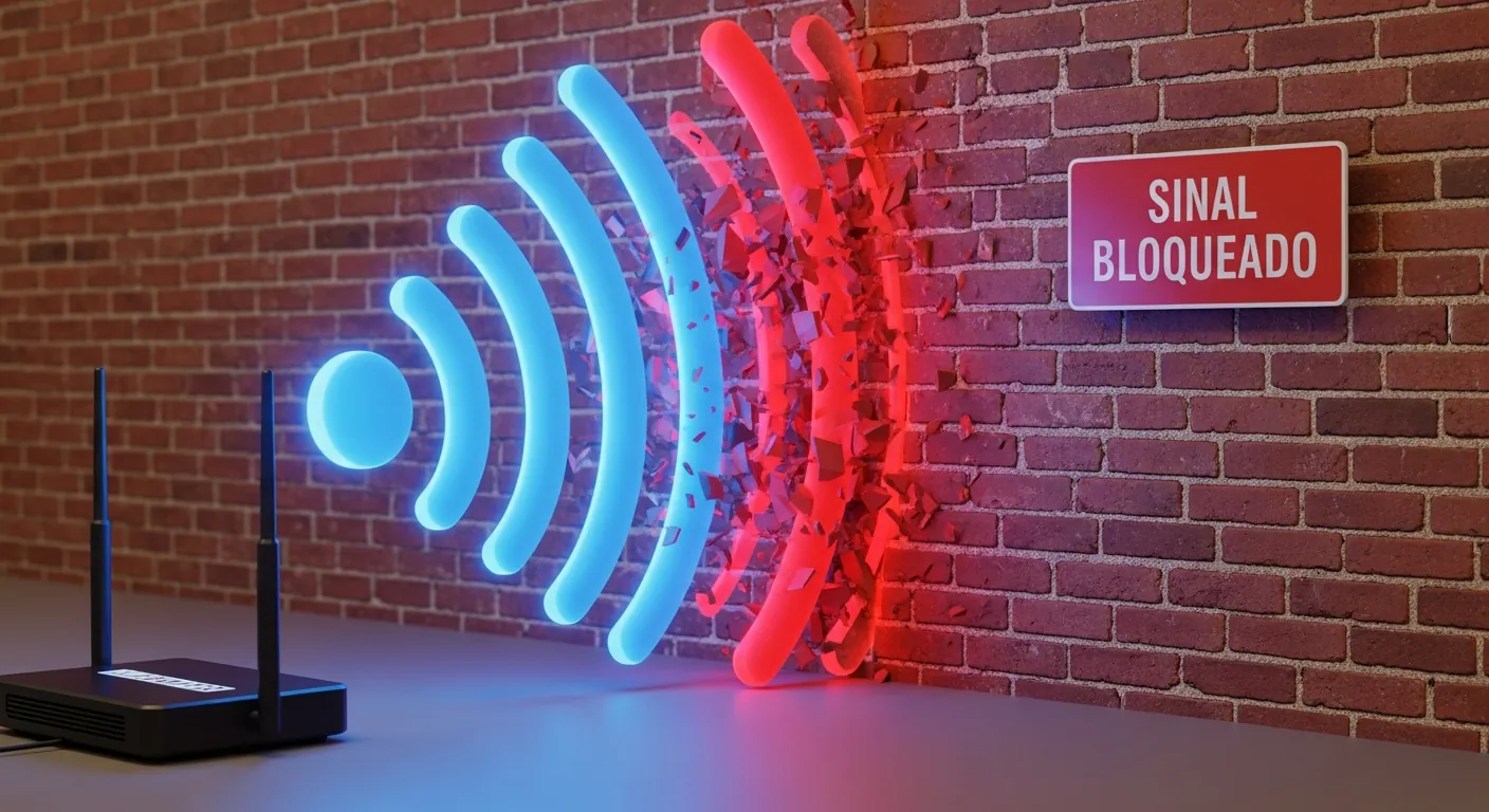 Ilustracao de interferencia de sinal Wi-Fi por barreiras fisicas