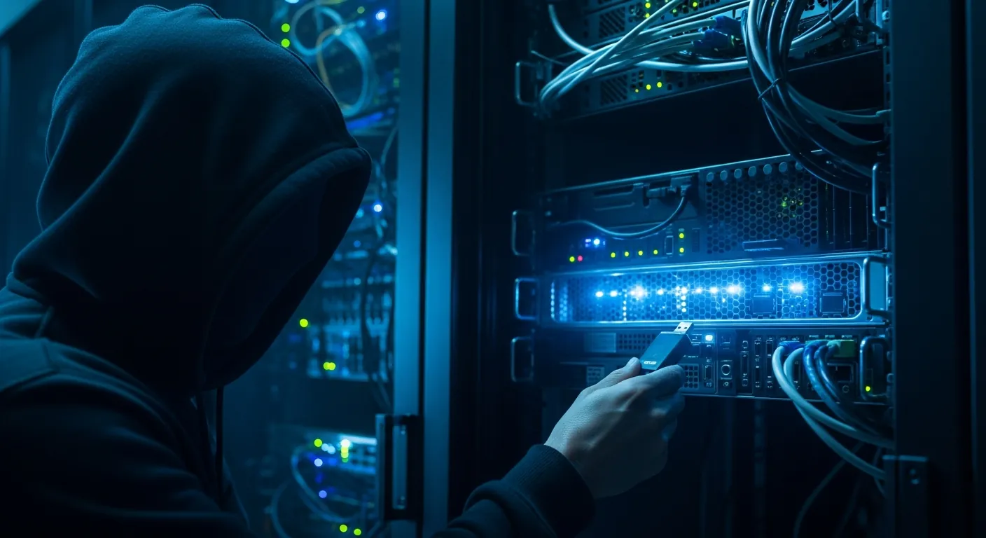 Invasor conectando dispositivo malicioso no servidor