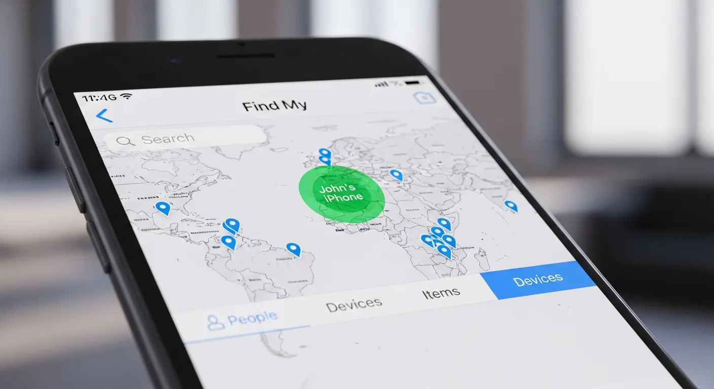 Alt Text: Mapa de localização do aplicativo Buscar no iPhone