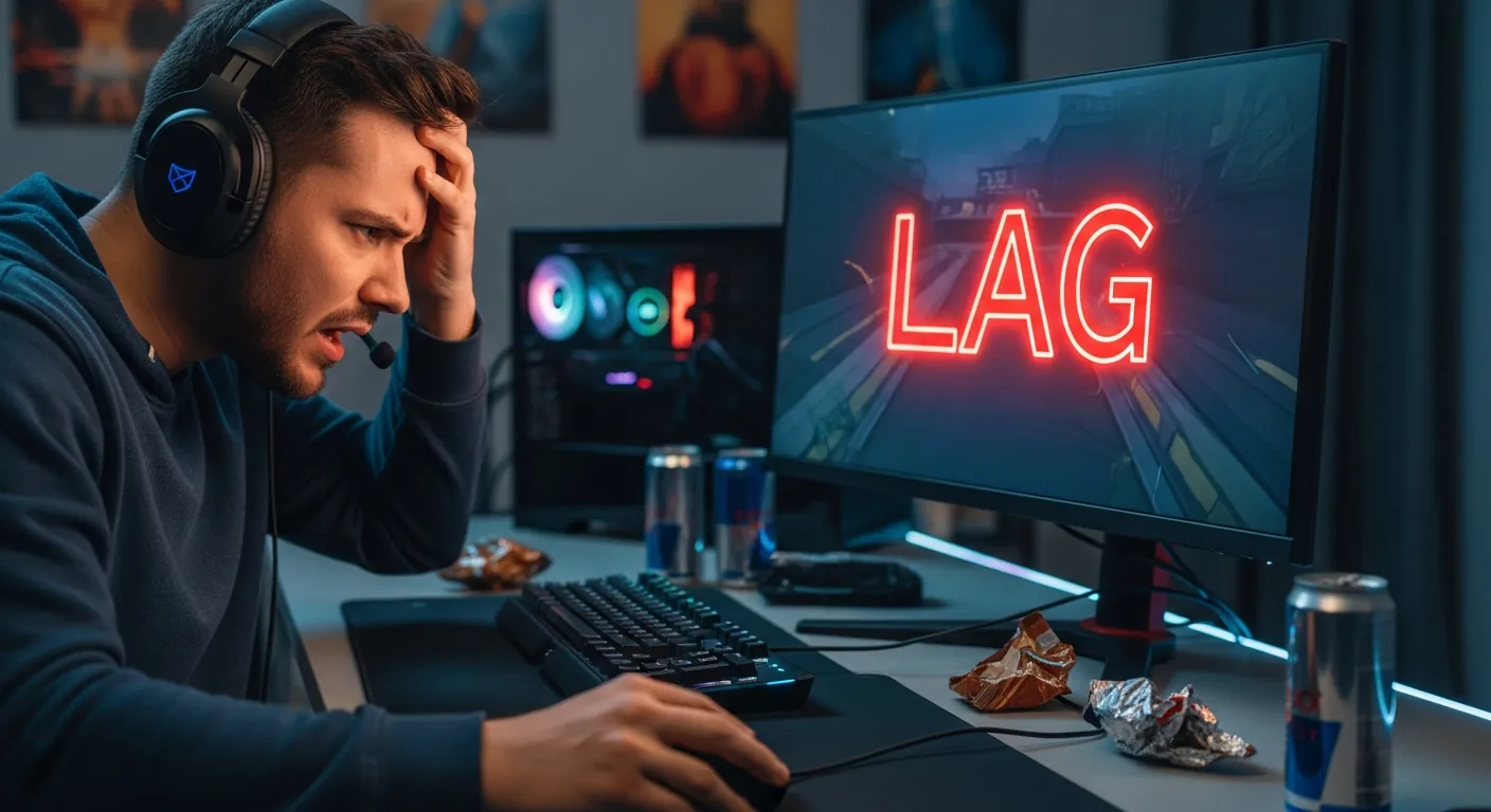 Jogador frustrado com lag no monitor