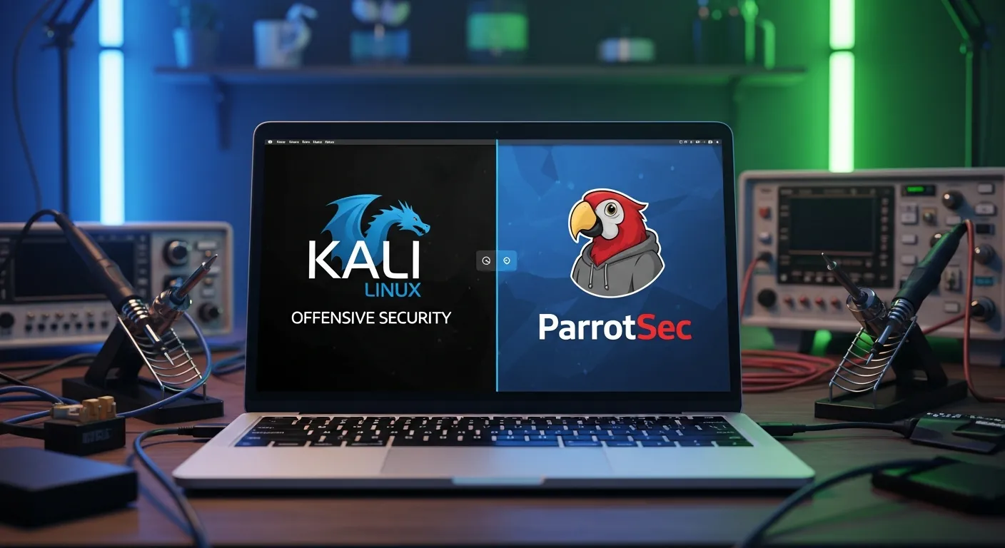 Logos do Kali Linux e Parrot OS lado a lado