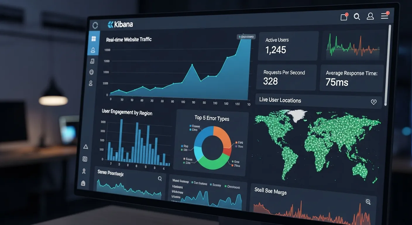 Alt Text: Painel de visualização do Kibana para análise de logs