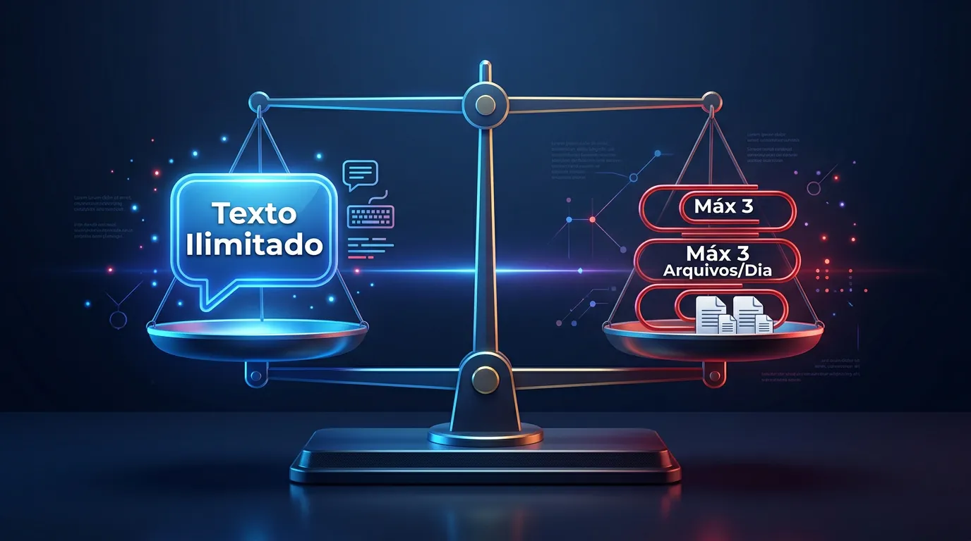 Limites de upload de arquivos e texto ilimitado no ChatGPT Grátis