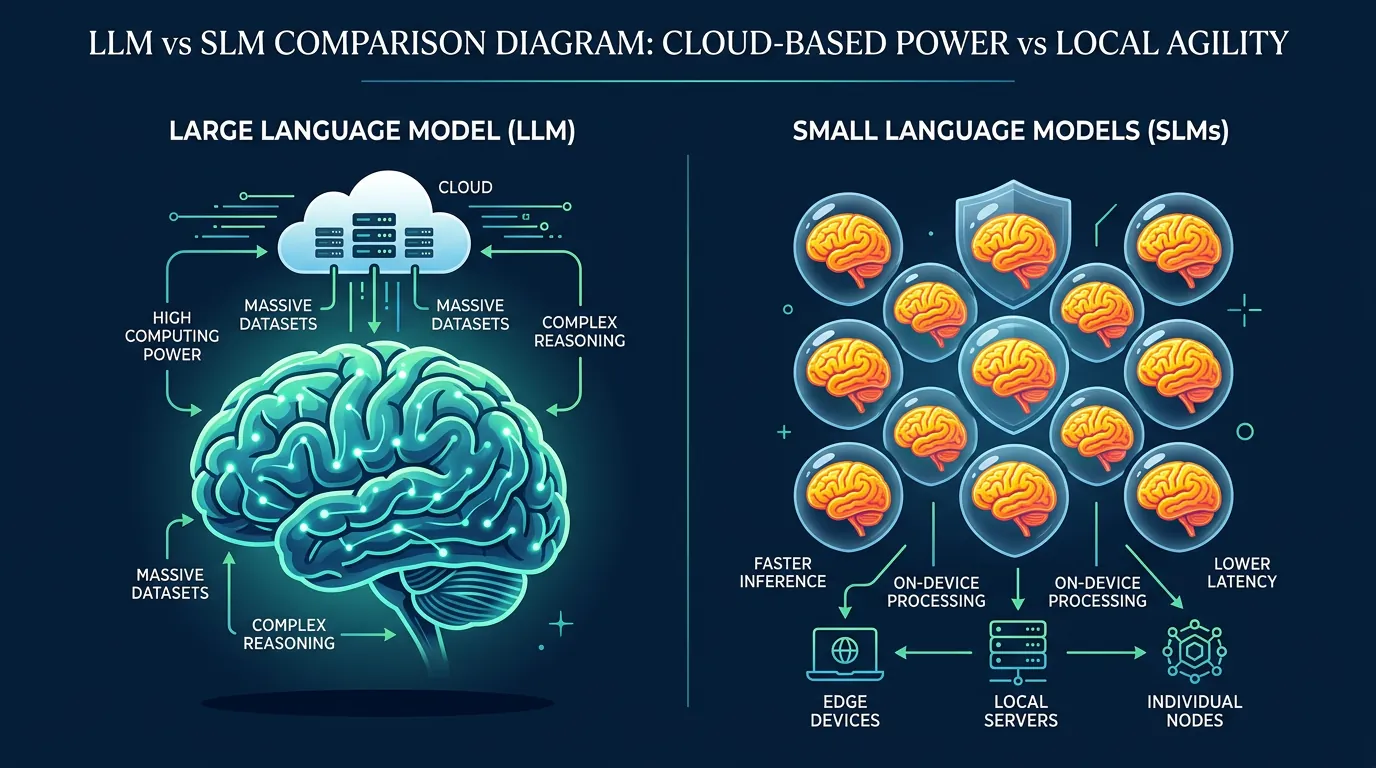 Comparativo visual entre LLMs e SLMs na infraestrutura corporativa