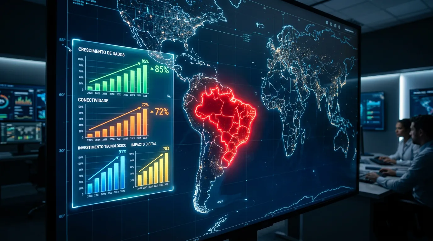 Mapa digital mostrando o Brasil como principal alvo de ataques cibernéticos na América Latina