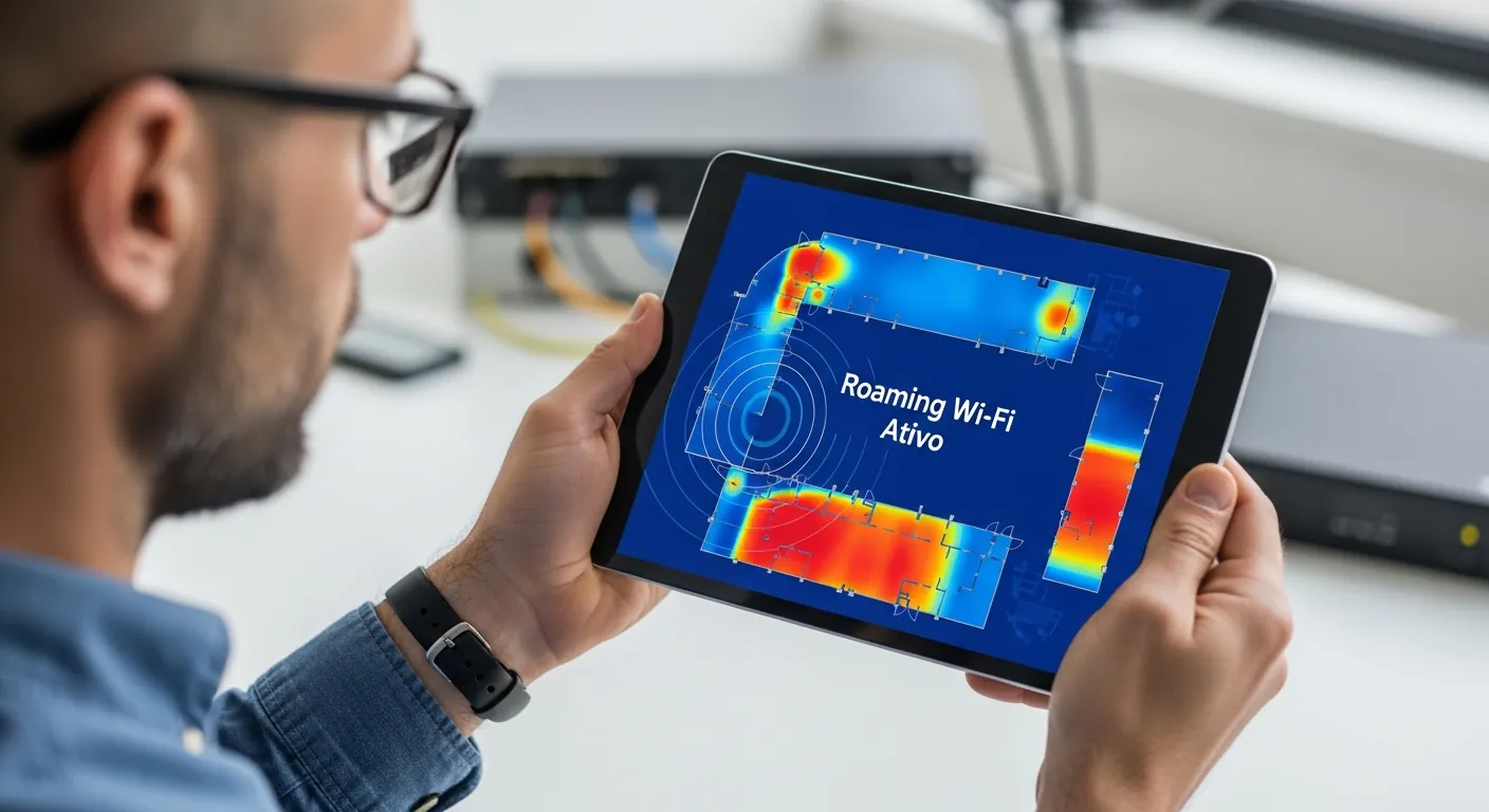 Mapa de calor mostrando zonas de roaming Wi-Fi em um tablet
