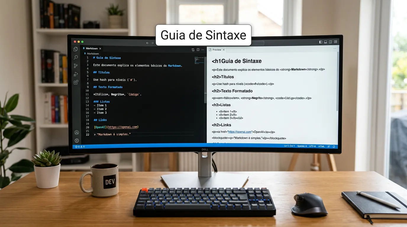 Tela dividida mostrando código Markdown e preview