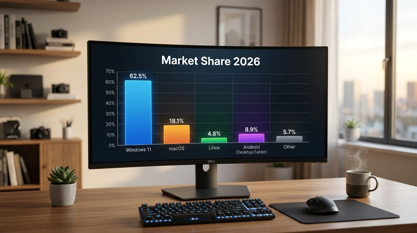 Gráfico de adoção de sistemas operacionais em 2026
