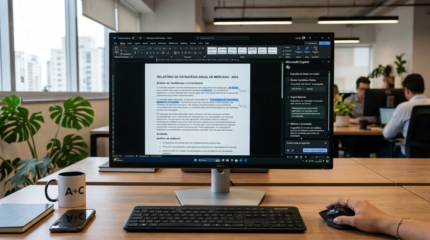 Interface do Microsoft Copilot operando dentro do Word