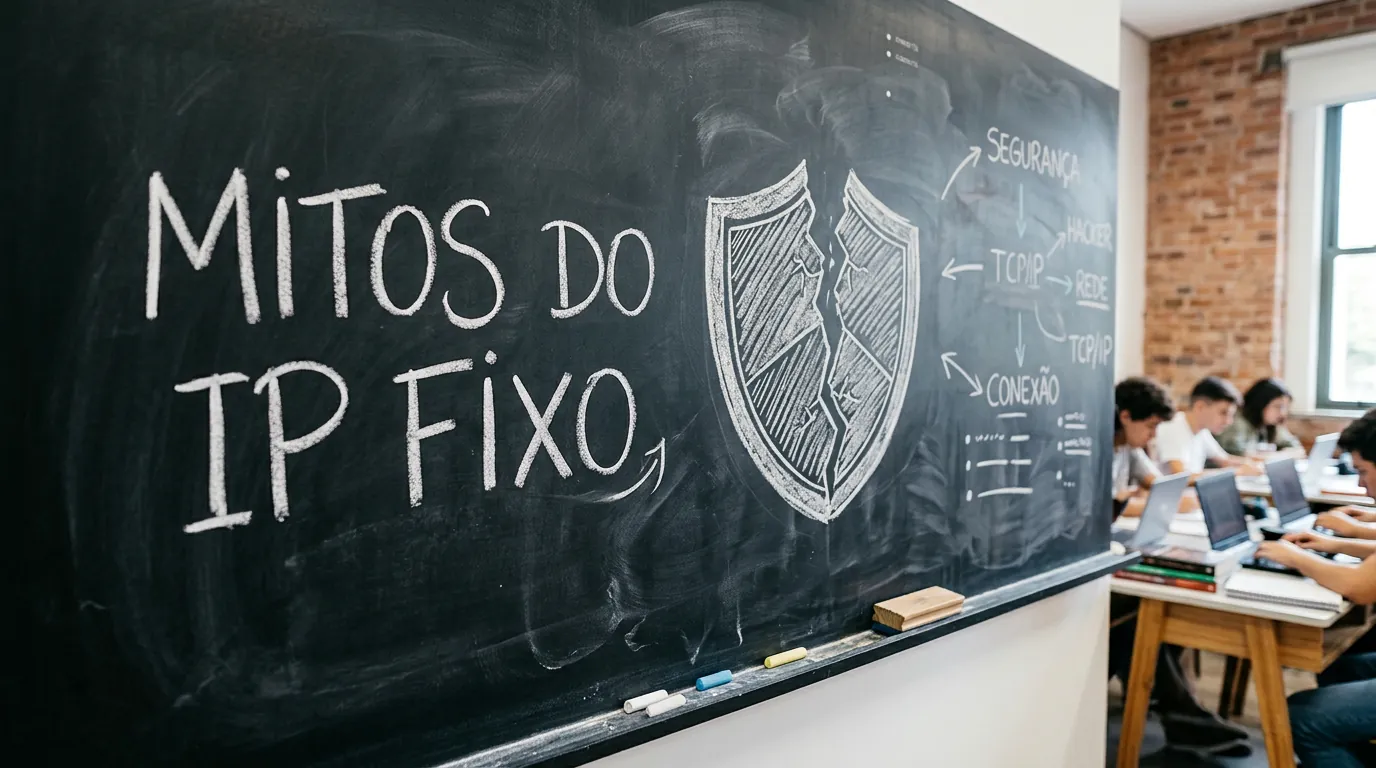 Lousa com mitos sobre IP fixo