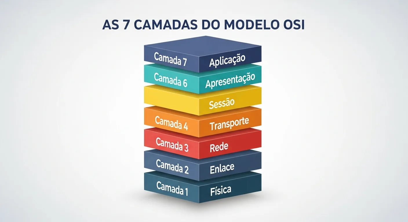 Infografico das 7 camadas do Modelo OSI