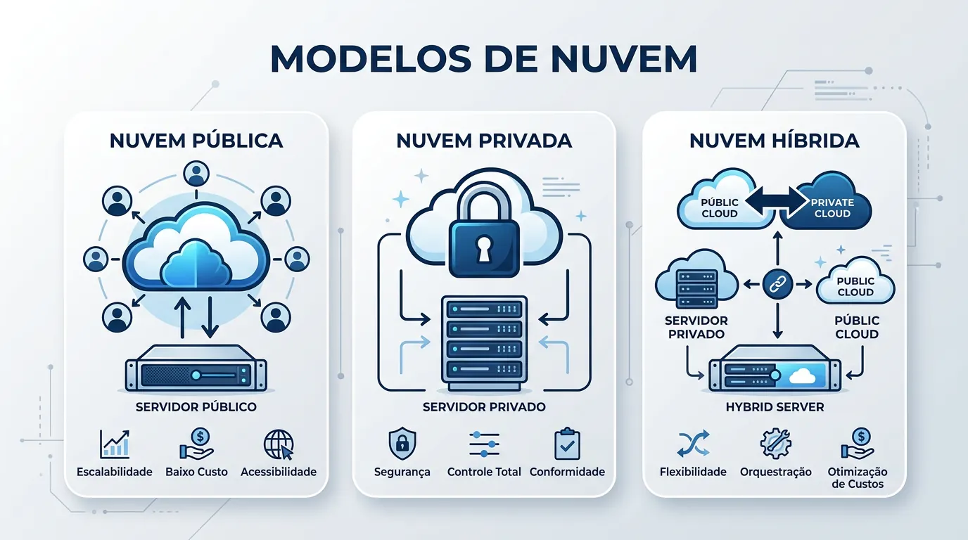 Diagrama de Nuvem Pública, Privada e Híbrida