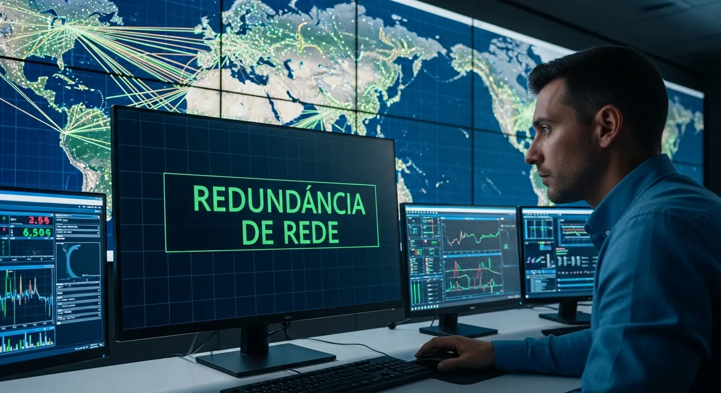 Engenheiro monitorando rotas de internet via satelite