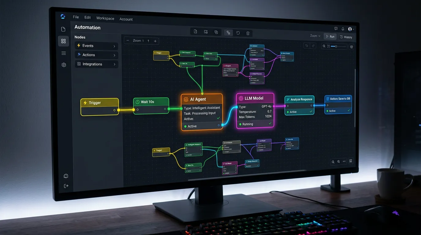 Interface do n8n com nós de Inteligência Artificial