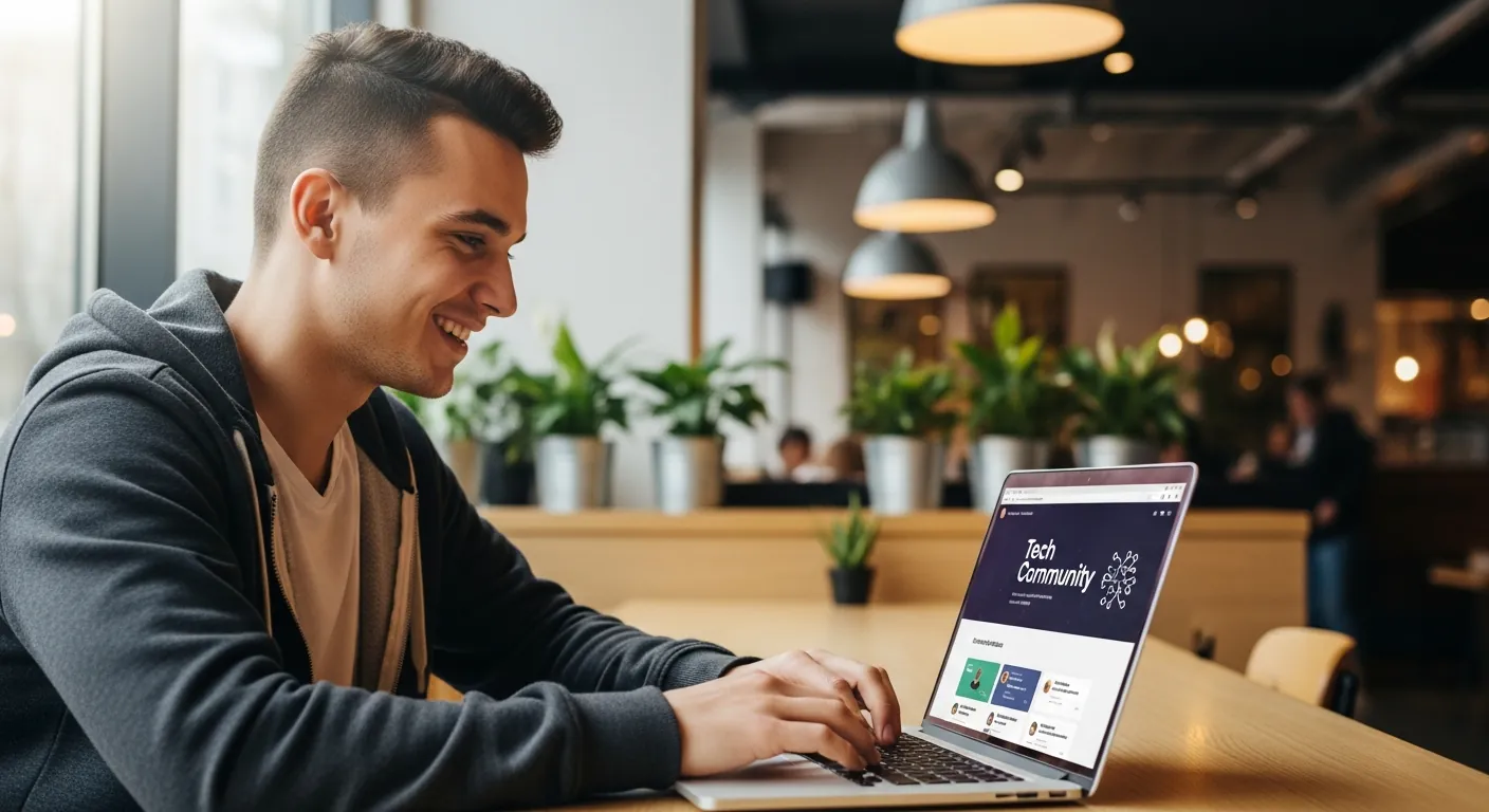 Jovem programador fazendo networking online