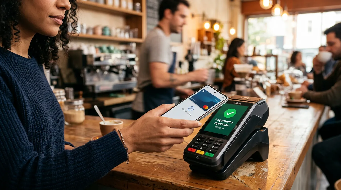 Pagamento por aproximação usando NFC no celular em maquininha