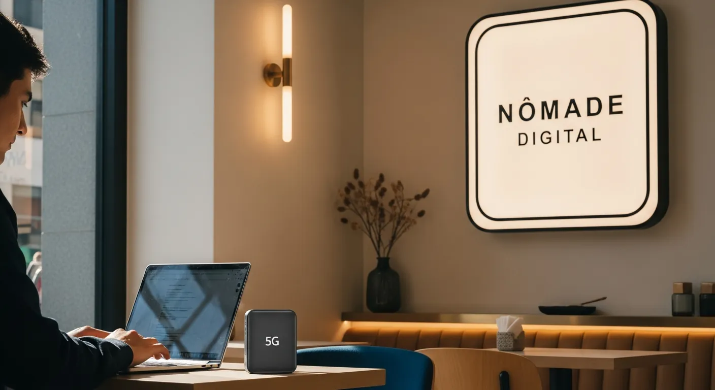 Pessoa trabalhando remotamente com internet 5G