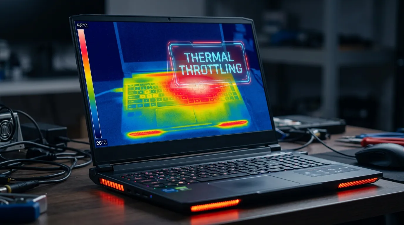 Imagem térmica de notebook superaquecendo