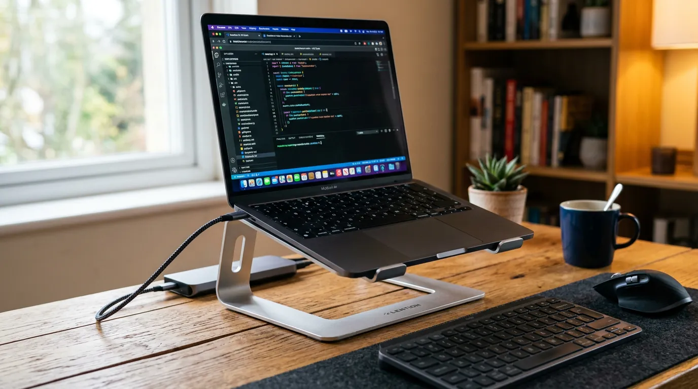 Notebook em suporte ergonômico para melhorar refrigeração