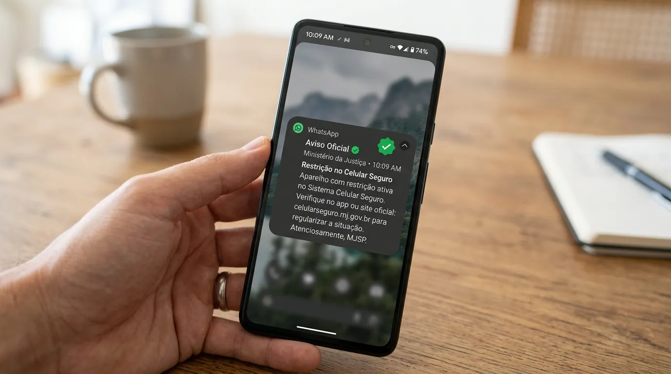 Notificação de WhatsApp do Modo Recuperação do Celular Seguro