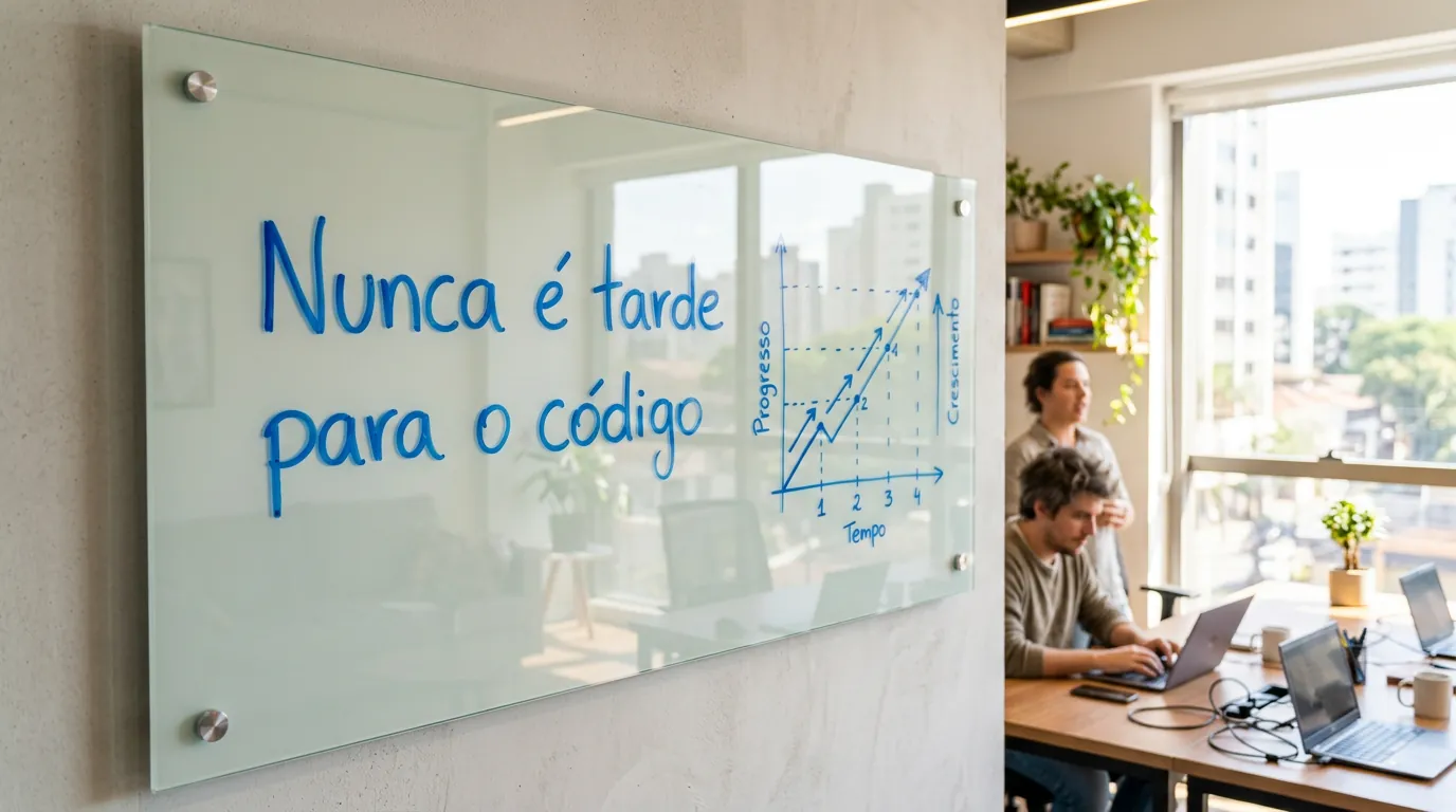 Lousa com frase motivacional sobre programação